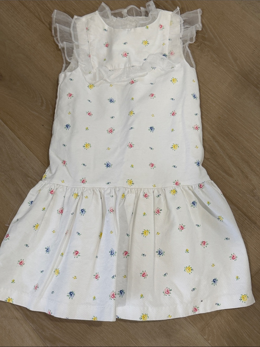 Janie and Jack White Floral Drop Waist Cotton Dress Flutter Sleeve Sz 8 - Picture 4 of 9